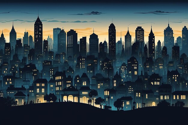 Photo cartoon hand drawn city silhouette background design