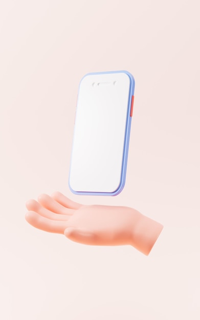 Cartoon hand en mobiele telefoon 3D-rendering