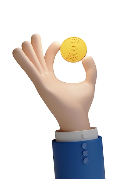 Cartoon hand holding a Bitcoin ETF Spot isolated in white background 3d illustration