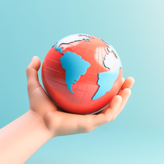 Cartoon hand holding earth globe