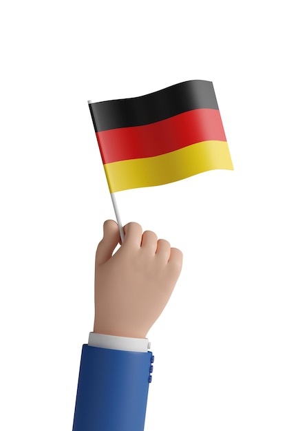 Cartoon hand met de vlag van Duitsland 3d illustratie