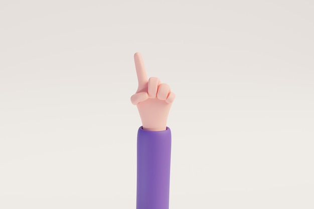 Cartoon hand showing fingers two for Rating or countdown design elements white isolated background 3D rendered image