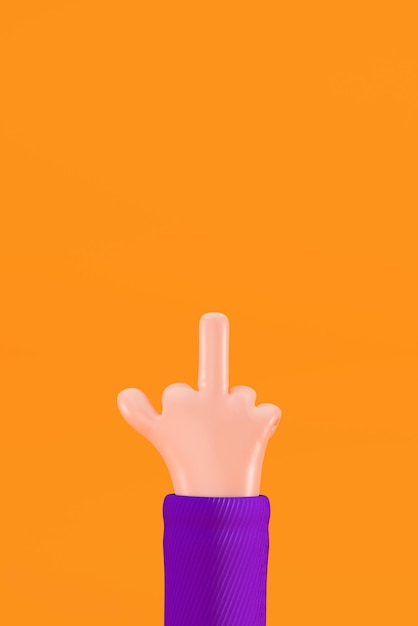 Photo cartoon hand shows the middle finger fuck you hand sign 3d render