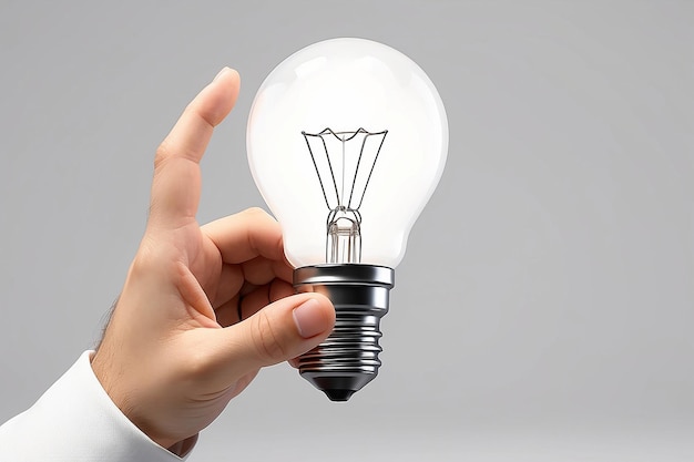 Cartoon hand in a suit holding a light bulb on a white background the concept of insight and ideas 3d rendering