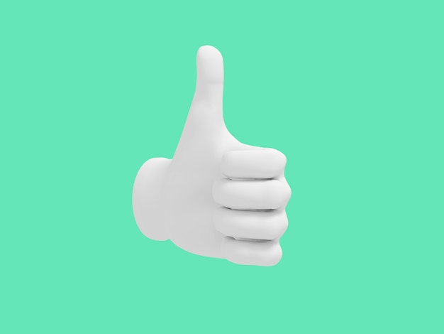 Cartoon hand thumb up. illustration on green color background. 3d-rendering