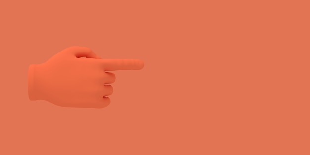 Cartoon hand with index finger Illustration on red, 3D rendering