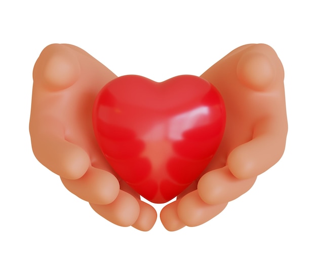 Foto cartoon handen die een rood hart vasthouden geïsoleerd op witte achtergrond valentijnsdag decoratie