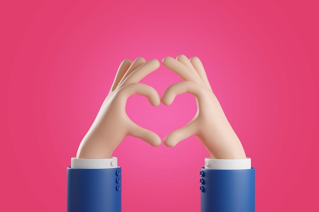 Cartoon hands making the heart gesture 3d illustration