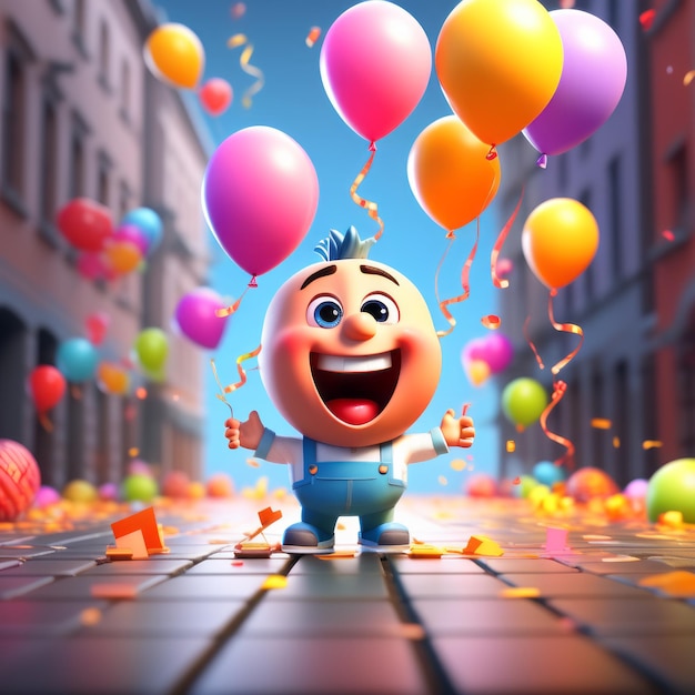 cartoon happy boy with balloonscartoon happy boy with balloons