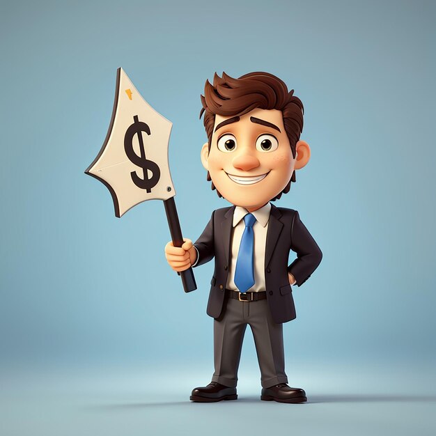 Cartoon Happy a businessman holding arrow with dollar sign