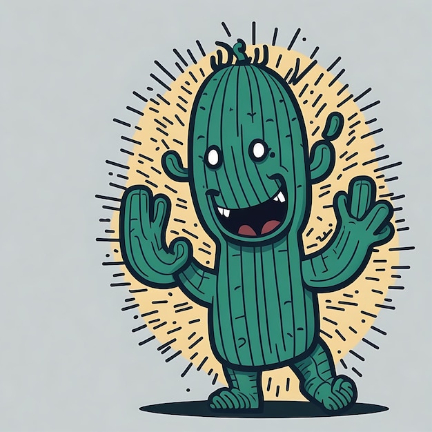 cartoon happy cactus mascot waving hand