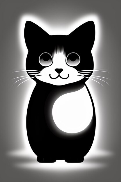 cartoon happy cat black and white