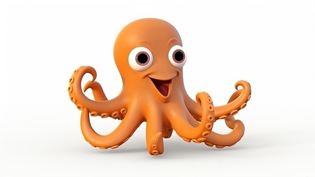 Cartoon happy octopus on white background