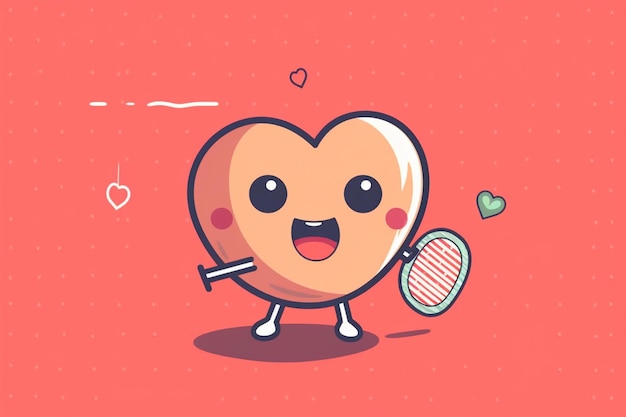 Photo cartoon heart character playing tennis