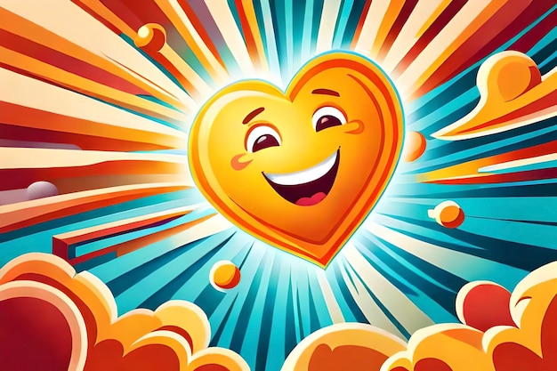 A cartoon heart with a big smile and a yellow heart on the top.