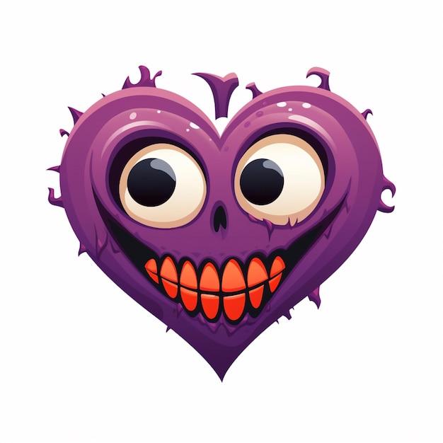 Photo cartoon heart with evil eyes and teeth on a white background generative ai