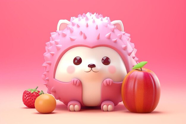 Photo a cartoon of a hedgehog with a pink background.