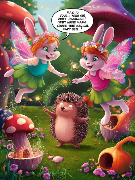 a cartoon of a hedgehog with a rabbit and a frog on it