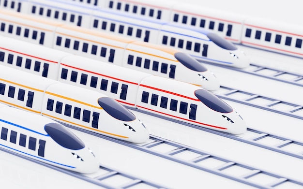 Cartoon highspeed train in the white background 3d rendering