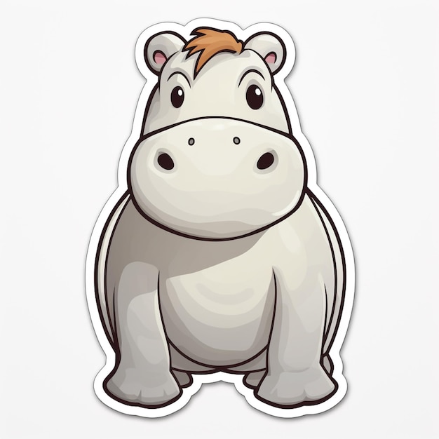 cartoon hippo sticker with a brown hair and a white body generative ai