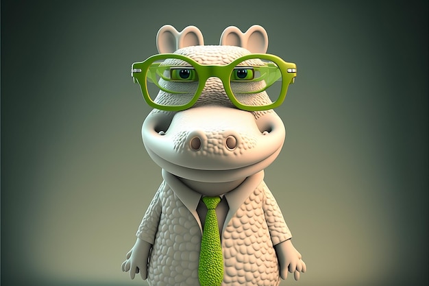 A cartoon of a hippo wearing glasses and a tie