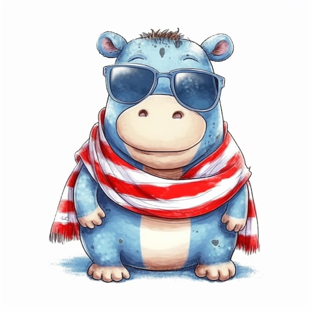 A cartoon hippo wearing sunglasses and a scarf generative ai