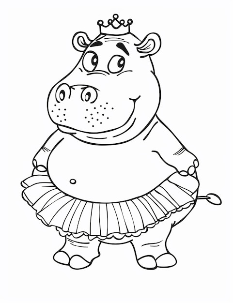 Foto un ippopotamo dei cartoni animati che indossa una gonna tutu e una corona generativa ai