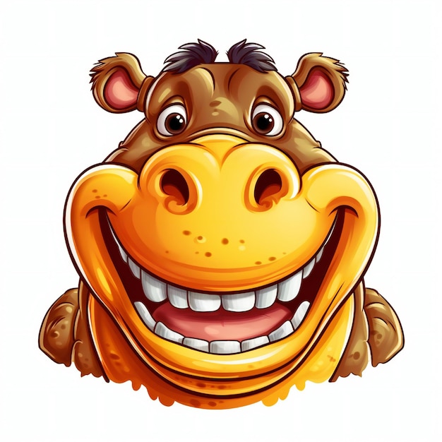 A cartoon hippo with a big smile