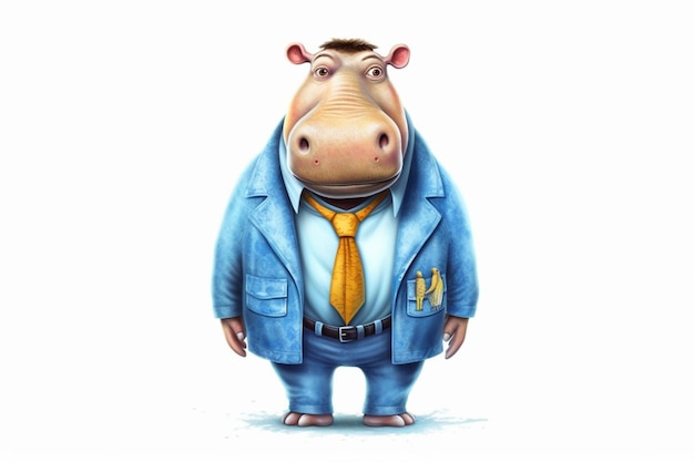 Photo a cartoon hippo with a blue jacket and blue eyes