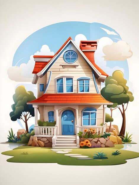 Cartoon Home 2d Vector with White Background