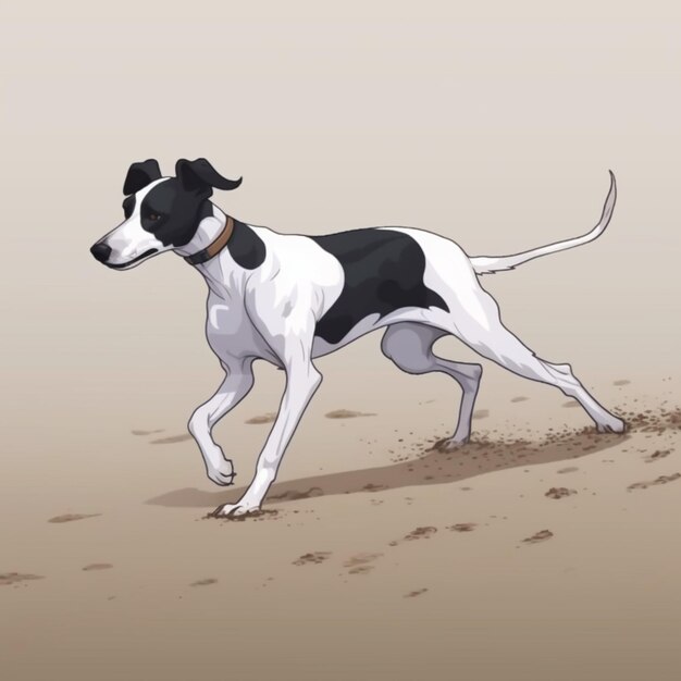 Cartoon hond die op het strand loopt met een frisbee in zijn mond generatieve ai