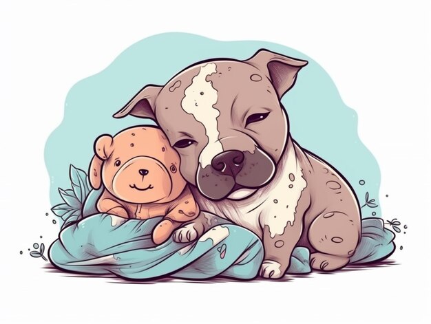 Foto cartoon hond en teddybeer zitten samen op een deken generatieve ai