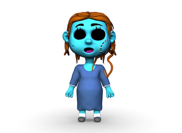 Cartoon horror zombie blou girl 3drendering