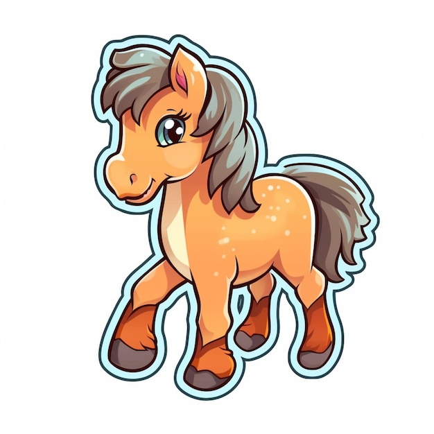 Cartoon horse with a long mane and a brown mane generative ai