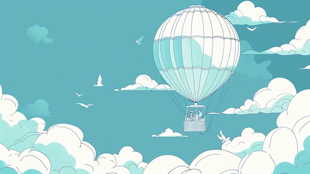 a cartoon of a hot air balloon with birds flying in the sky