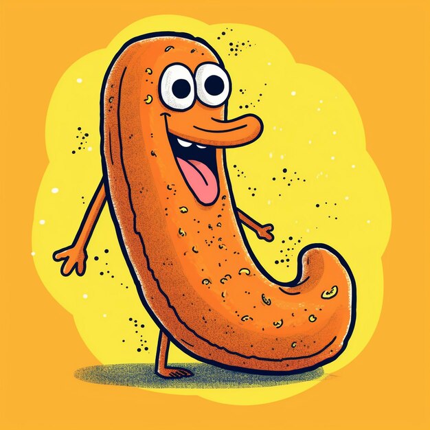 A cartoon of a hot dog with a big mouth and a big smile on its face