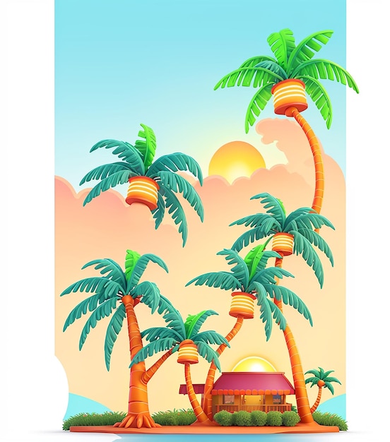 A cartoon house and tshirt design with palm trees