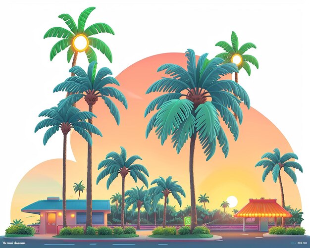 A cartoon house and tshirt design with palm trees