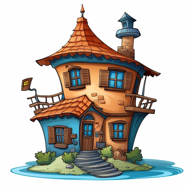 Cartoon a house on white background