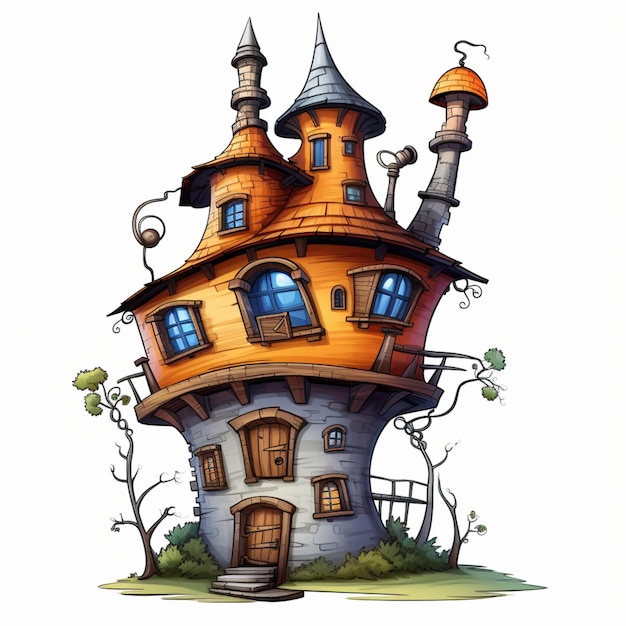 Cartoon a house on white background