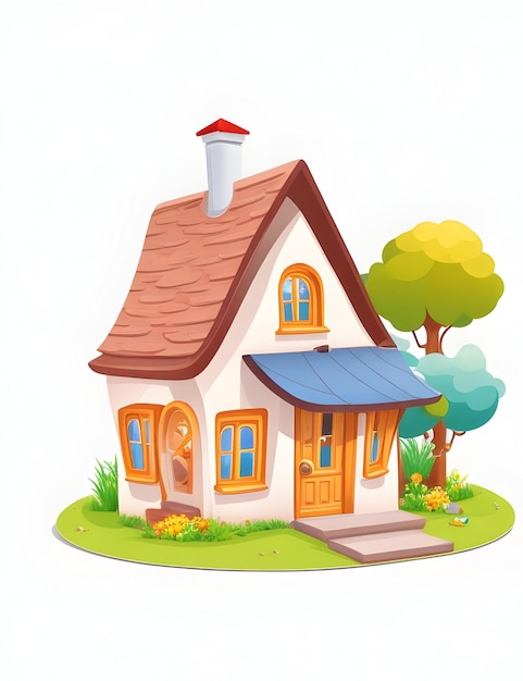 Cartoon huis 2D-vector met witte achtergrond