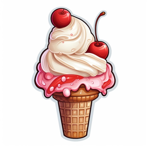 cartoon ice cream cone with cherry on top generative ai