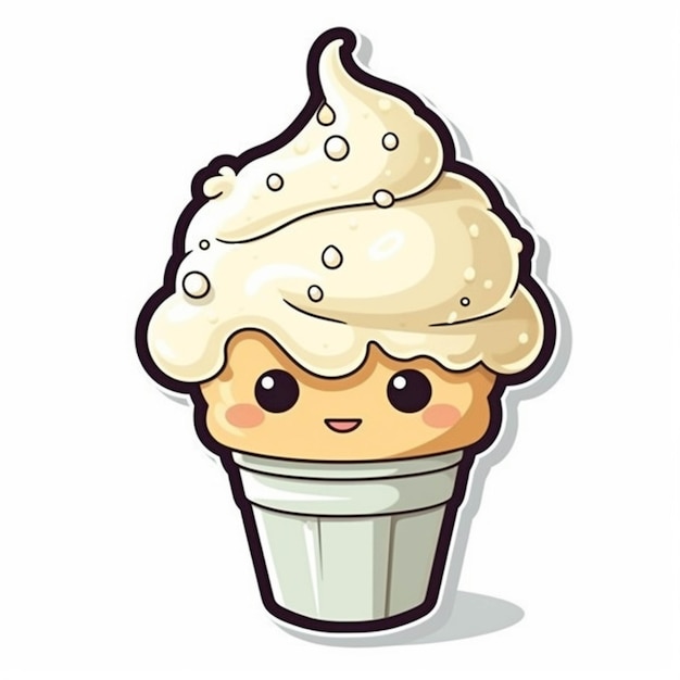 Cartoon ice cream cone with a face and eyes generative ai