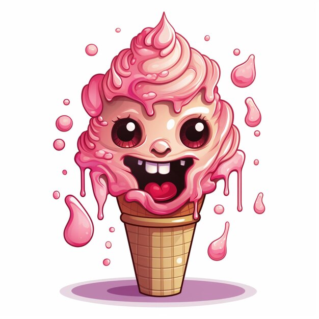 Cartoon ice cream on white background