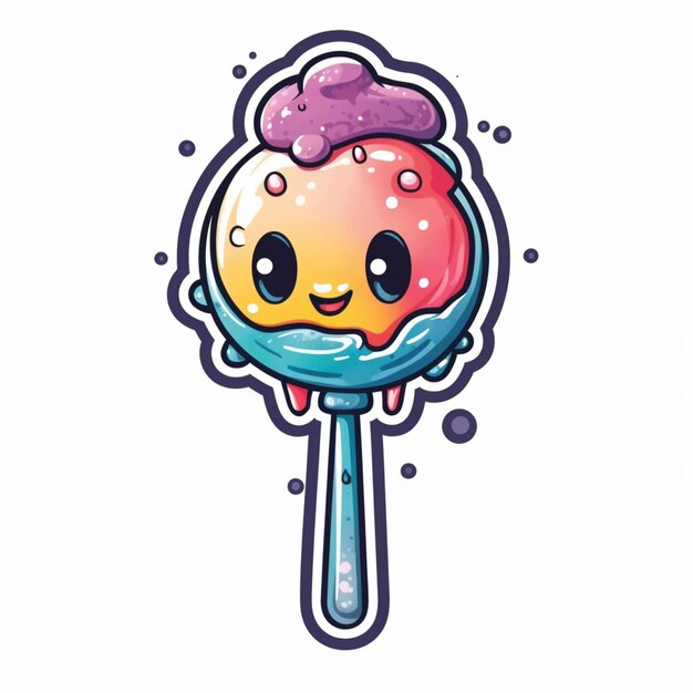 Photo cartoon ice cream with a pink and blue topping on a stick generative ai