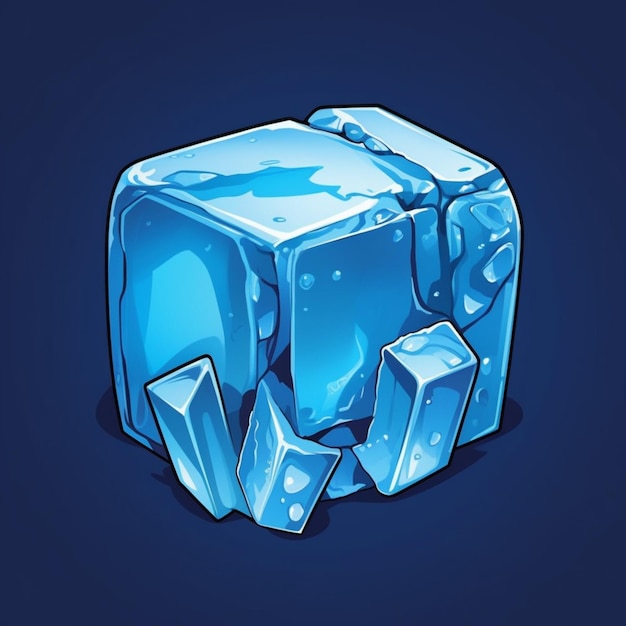 Cartoon ice cube with a lot of ice crystals on a blue background generative ai