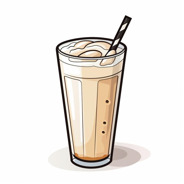 a cartoon iced coffee with a straw and a spoon in a glass generative ai