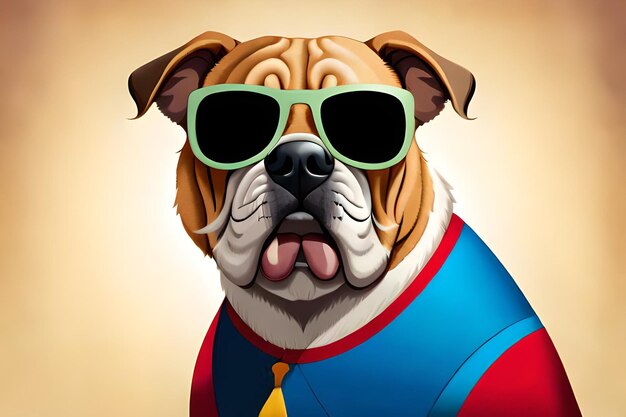 Cartoon illustrated of bulldog wearing sun glasses