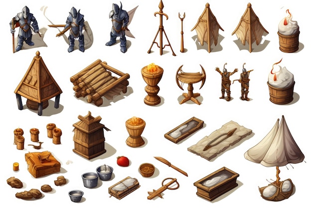 Cartoon illustratie Isometrische spel assets voor kaartontwerp op witte achtergrond low poly spritesheet