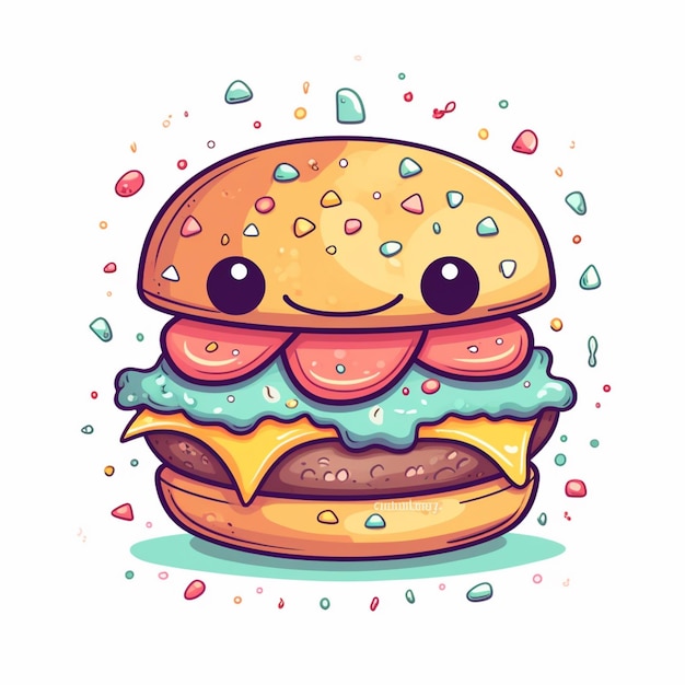 Foto cartoon illustratie van een hamburger met een gezicht en ogen generatieve ai